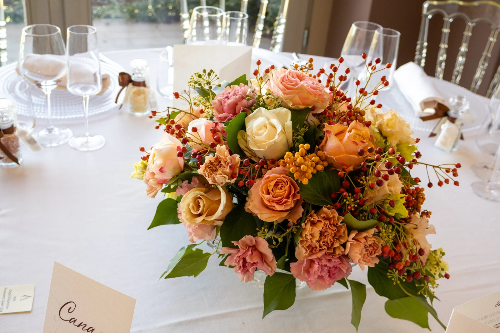 Allestimento floreale autunnale per matrimonio a Villa Anitori Relais & Spa